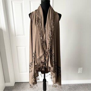 Papillon Leopard Shawl Long Length Boho Stretchy Vest With Fringe